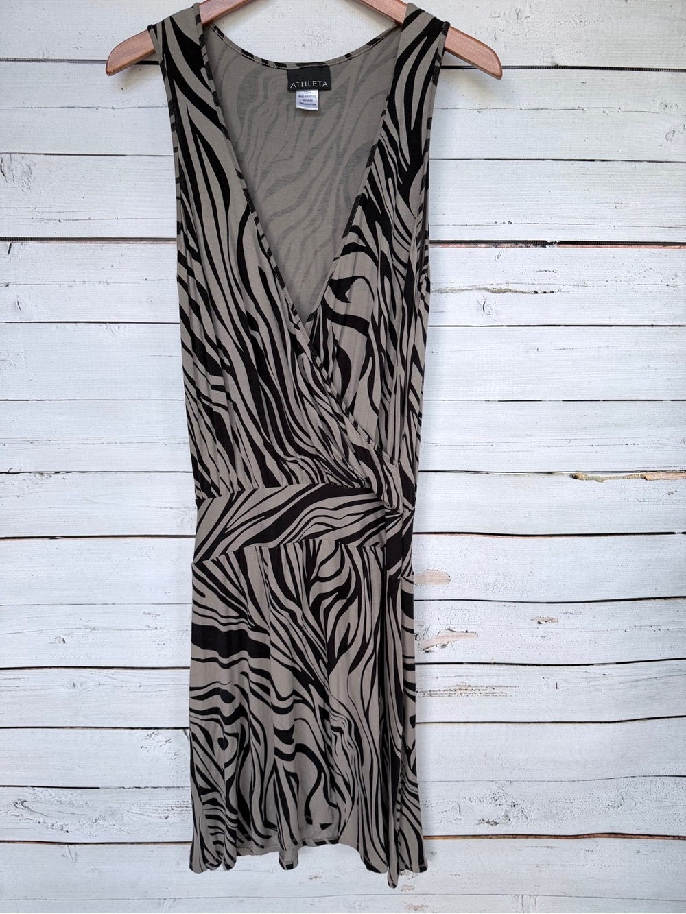 Athleta Zebra Print Faux Wrap Sleeveless Dress Size Medium